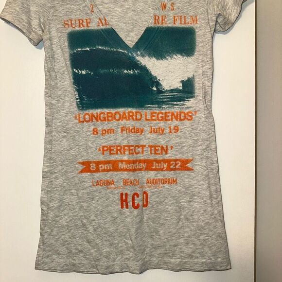 Hollister Juniors Light Gray Blue Orange Graphic Surf V Neck Tee Small EUC - Picture 2 of 9